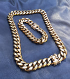 Big Boy! 16mm 14k Gold Plated Cuban Link Chain and Bracelet Set