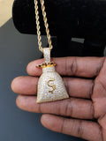 Iced out Money Bag gold plated pendant