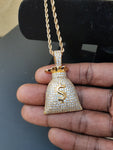 Iced out Money Bag gold plated pendant