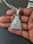 Iced out Money Bag gold plated pendant