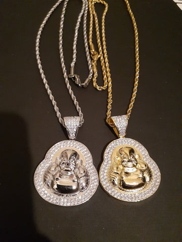 14k 3mm Gold Plated Rope Chain and Buddha Pendent Set