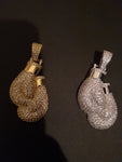 Iced out boxing gloves gold plated pendant