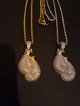 14k 3mm Gold Plated Rope Chain and  Boxing Glove Pendent Set