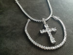 14k Ice out White Gold filled 20inch Tennis Chain Bracelet and Cross Charm set