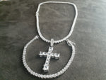 14k Ice out White Gold filled 20inch Tennis Chain Bracelet and Cross Charm set