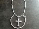 14k Ice out White Gold filled 20inch Tennis Chain Bracelet and Cross Charm set