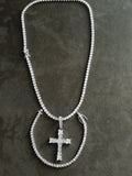 14k Ice out White Gold filled 20inch Tennis Chain Bracelet and Cross Charm set