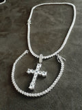 14k Ice out White Gold filled 20inch Tennis Chain Bracelet and Cross Charm set