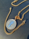 14k 6mm Gold Plated Cuban Link Chain Double side Pendant and Bracelet Set