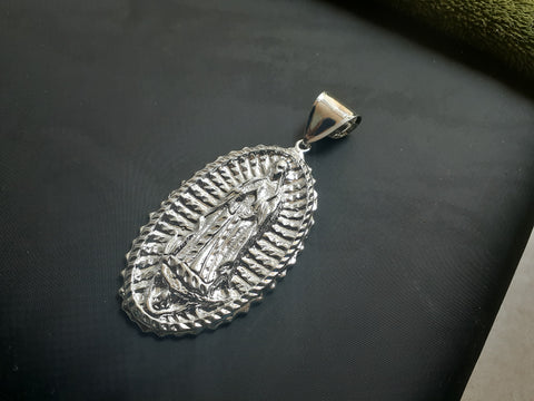 14k White gold plated Guadalupe pendant