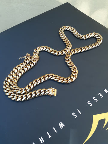 14mm Gold Plated Cuban Link Chain and Bracelet Set