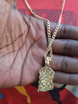 10K 3mm Diamond Cut Gold Over Silver Cuban link Chain and Pendant set