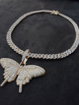 (IM ICEY) Women cool iced out Sparking Bling 14k Gold Plated  AAA CZ Butterfly Pendant and 6mm Iced Out Cuban link Necklace