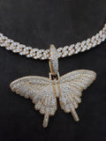 (IM ICEY) Women cool iced out Sparking Bling 14k Gold Plated  AAA CZ Butterfly Pendant and 6mm Iced Out Cuban link Necklace