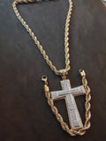 14k gold plated 8 mm rope chain pendant and bracelet set