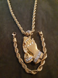 14k gold plated 8 mm rope chain pendant and bracelet set