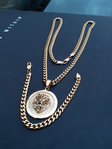 14k 6mm Gold Plated Cuban link Chain bracelet and Pendant