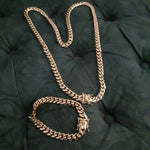 14k Goldplated 8mm Flat Cuban link Chain and bracelet  set