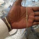 14k 4mm Gold Over 925 Silver Cuban link Chain and Bracelet Set