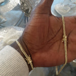 14k 4mm Gold Over 925 Silver Cuban link Chain and Bracelet Set