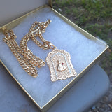 14k 6mm Gold Plated Cuban link Chain and Pendant