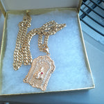 14k 6mm Gold Plated Cuban link Chain and Pendant