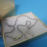 Copy of 14k 3mm White Gold plated Franco Chain and Pendent Set