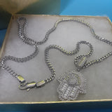 Copy of 14k 3mm White Gold plated Franco Chain and Pendent Set