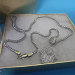 Copy of 14k 3mm White Gold plated Franco Chain and Pendent Set