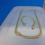 14k 8mm Gold Over 925 Silver Cuban link Chain and Bracelet Set