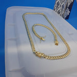 14k 8mm Gold Over 925 Silver Cuban link Chain and Bracelet Set