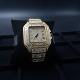 Gold Plated Iced Out Square Face Watch Micro lab Cz Diamonds