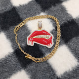 14k gold Plated Rope Chain and iced out Lipps Pendant