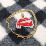 14k gold Plated Rope Chain and iced out Lipps Pendant