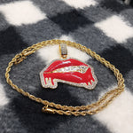 14k gold Plated Rope Chain and iced out Lipps Pendant