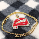 14k gold Plated Rope Chain and iced out Lipps Pendant