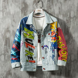 Fashion Printed Jeans Jacket Men Cotton Casual Streetwear Style Denim Jacket Coat