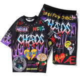 Men Graffiti Jogger Set Shorts+T shirt