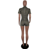 Sexy Short Sleeve Striped Skinny Short Jumpsuit V Neck One Piece Romper