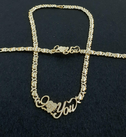 14k Gold Filled Womens I LOVE You 💖 Xoxo Hugs and Kisses Full Set Chain And Bracelet