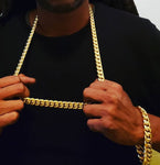 14k or 18k 12mm Gold Plated Cuban Link Chain and Bracelet Set