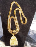 14k 8mm Gold Plated Cuban Link Chain Pendant and Bracelet Set