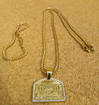 14k 3mm Gold plated Franco Chain Bracelet and Pendent Set