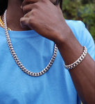 12mm 14k White gold plated Cuban link Chain and Bracelet