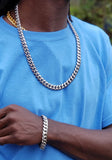 12mm 14k White gold plated Cuban link Chain and Bracelet