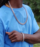 12mm 14k White gold plated Cuban link Chain and Bracelet