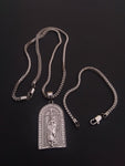 14k 3mm White Gold plated Franco Chain Bracelet and Pendent Set