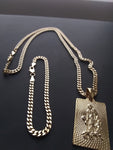 14k Gold Filled 3mm Cuban Link Chain Bracelet and Pendant Set