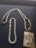 14k Gold Filled 3mm Cuban Link Chain Bracelet and Pendant Set