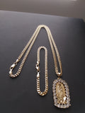 14k Gold Filled 3mm Cuban Link Chain Bracelet and Pendant Set